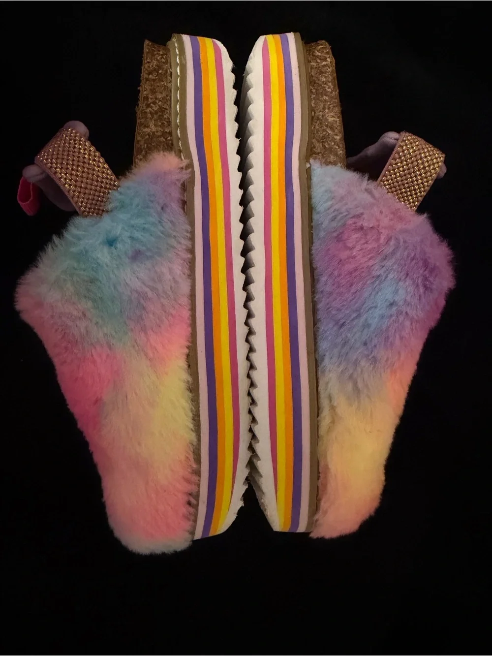 Steve Madden Kids Rainbow Faux Fur Slip-Ons - Pink Yellow Purple